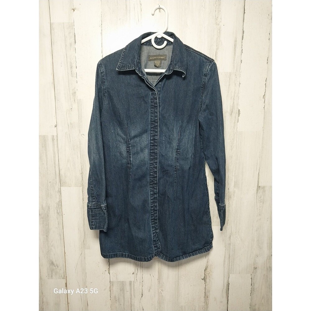 Banana Republic Y2K Hidden Snap Front Denim Shirt Dress